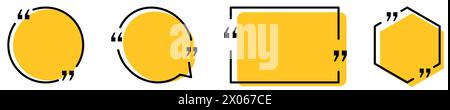 Yellow quote bubbles set. Can use for comment, title, citation, chat, blog, note, mark and info ilustration Stock Vector