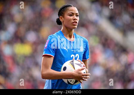 AACHEN, GERMANY - 9 APRIL, 2024: Sveindís Jane Jonsdottir, The football match of Germany vs Island at New Tivoli Stock Photo