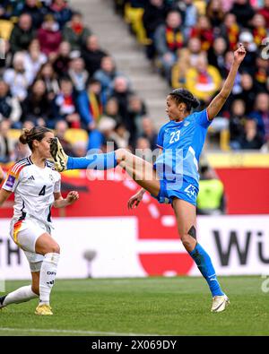 AACHEN, GERMANY - 9 APRIL, 2024: Sveindís Jane Jonsdottir, The football match of Germany vs Island at New Tivoli Stock Photo