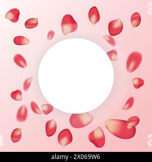 Realistic red rose petals with mockup, frame, for card, march 8, birthday, mother's day Stock Vector