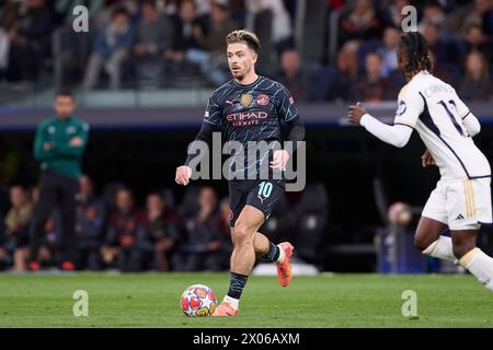 Madrid, Spain. 09th Apr, 2024. Jack Grealish of Manchester City in action during the UEFA Champions League 2023/2024 quarter-finals first leg football match between Real Madrid CF and Manchester City at Santiago Bernabeu stadium. Final score: Real Madrid CF 3:3 Manchester City Credit: SOPA Images Limited/Alamy Live News Stock Photo