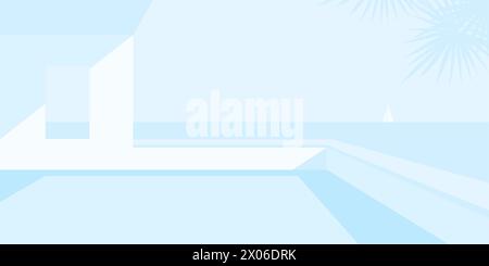 Light Blue Minimalistic Abstract Terrace Sea Or Ocean Vector Landscape Illustration Background Art. Vector illustration Stock Vector