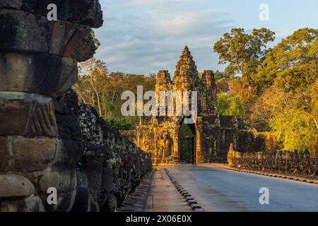 Angkor Thom South Gate within Angkor Archeological Park in Cambodia Stock Photo
