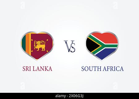 Sri Lanka VS South Africa, Cricket Match concept with creative illustration of participant countries flag Batsman and Hearts isolated on white Stock Vector