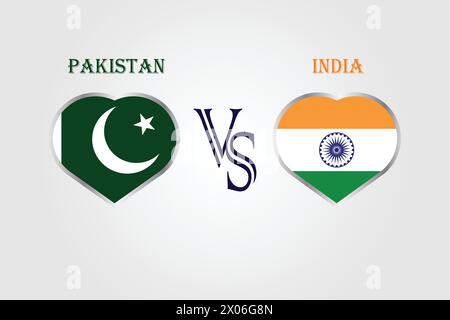 Pakistan VS India, Cricket Match concept with creative illustration of participant countries flag Batsman and Hearts isolated on white background Stock Vector