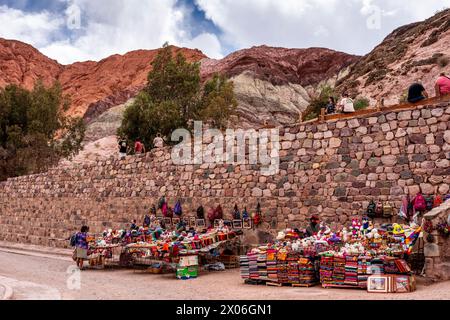 Woven Goods and Souvenirs For Sale In The Village of Purmamarca, Jujuy Province, Argentina. Stock Photo