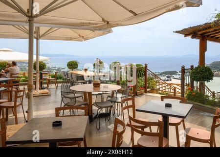 Kos, Greece - May 11, 2023 - Greek restaurant with Mediterranean cuisine in Kefalos. Kos, Greece Stock Photo