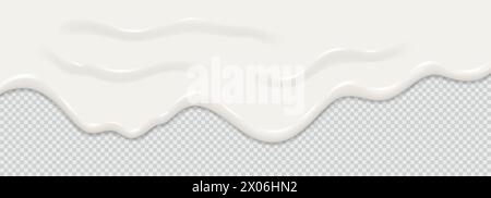 Yogurt, milk or cream surface creamy liquid melt splash flowing background. Vector white milk splash or ice cream flow soft texture on transparent bac Stock Vector