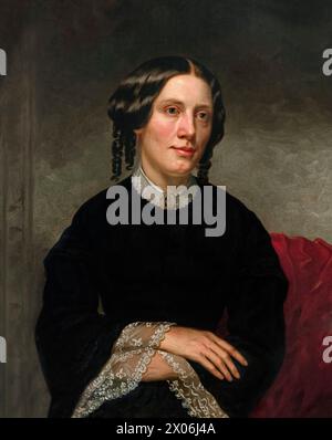 Harriet Beecher Stowe (1811-1896) portrait by Alanson Fisher (1807-1884) painted in 1853 a year after the publication of her seminal anti-slavery novel of 'Uncle Tom's Cabin that did much to progress the abolitionist cause in 1850s. Stock Photo