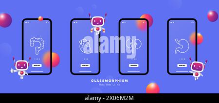 Organs set icon. Intestines, stomach, heart, kidneys, blood, gradient, flat design. Self care, promoting awareness and proactive health management con Stock Vector