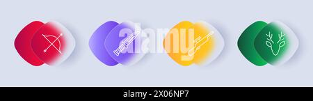 Chase set icon. Deer head, antlers, hunting trophy, knife, handle, sight, rifle, bow, silhouette, arrow, prey, target, weapon, gradient. Concept of hu Stock Vector