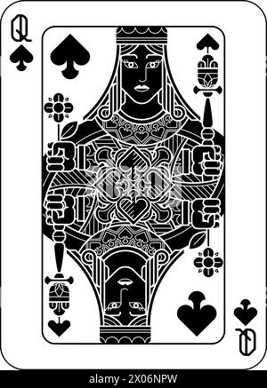 Playing Cards Deck Pack Queen Of Spades Design Stock Vector