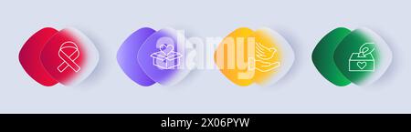 Charity icon set. Ribbon, fight against cancer, rehabilitation, donations, charity, hand, bird, piggy bank, coin, gradient. Giving your money for bene Stock Vector