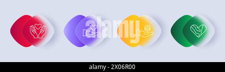 Charity icon set. Hands, gesture, silhouette, gift, offer, heart, money, helping those in need, gradient. All for one and one for all concept. Glassmo Stock Vector