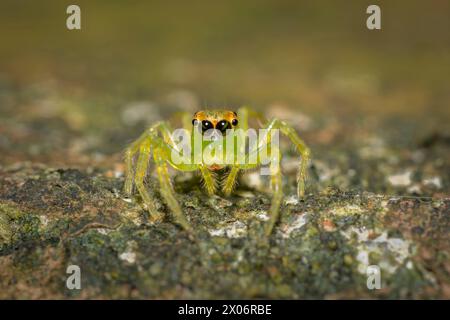 Jumping spider green, epeus glorius , green spider, macro shot Stock Photo