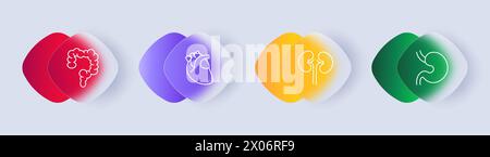 Organs set icon. Intestines, stomach, heart, kidneys, blood, gradient, flat design. Self care, promoting awareness and proactive health management con Stock Vector