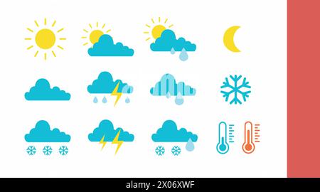 Weather icon set. Set of flat isolated illustrations Stock Vector