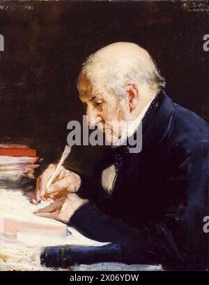 William Gladstone (William Ewart Gladstone, 1809-1898), Liberal politician and four times Prime Minister of the United Kingdom 1868-1874, 1880-1885, Feb-Jul 1886, and 1892-1894, portrait painting in oil on canvas by Alfred Edward Emslie, 1890 Stock Photo