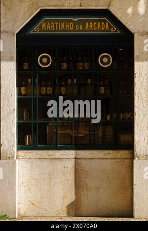 Window of the Martinho da Arcada, Portuguese restaurant in Lisbon, Portugal. February 1, 2024. Stock Photo
