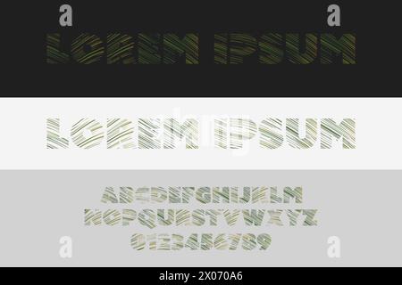 Alphabet and Numbers Set with Transparent Texture - Modern Style Striped Font Collection for Graphic Designs, Typography, Vector Illustration Stock Vector