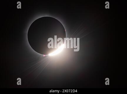 Total Solar Eclipse Diamond Ring C3- 3rd Contact - April 8, 2024, Waterville, Quebec, Canada Stock Photo