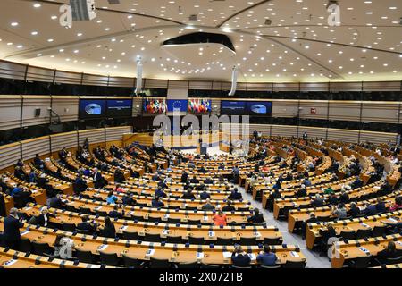 Brussels, Belgium. 10th Apr, 2024. General view of plenary during the speech of King Philippe of Belgium at plenary session of the European Parliament in Brussels, Belgium on April 10, 2024. Credit: ALEXANDROS MICHAILIDIS/Alamy Live News Stock Photo