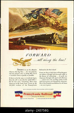 PRR ad 1944 - Vintage Train advertising poster Stock Photo - Alamy