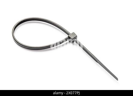 Sturdy, self-locking black nylon tie, isolated on white background Stock Photo
