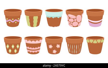 Vector set of realistic brown ceramic flower pots isolated on white ...