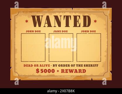 Western wanted banner with reward. Vector Wild West dead or alive ...