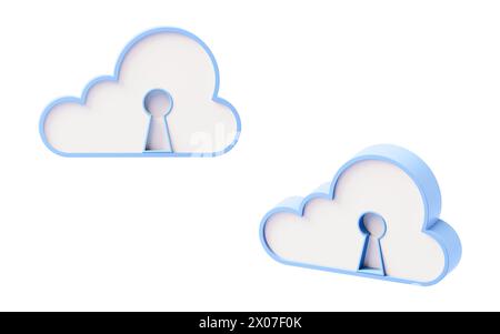 Cloud computing with security lock, 3d rendering. 3D illustration. Stock Photo