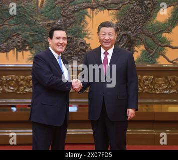 Beijing, China. 10th Apr, 2024. Xi Jinping, general secretary of the Communist Party of China Central Committee, meets with Ma Ying-jeou in Beijing, capital of China, April 10, 2024. Credit: Ju Peng/Xinhua/Alamy Live News Stock Photo