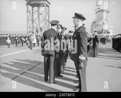 ROYAL VISIT TO THE IMPLACABLE. 9 MARCH 1945, ON BOARD THE CARRIER HMS ...