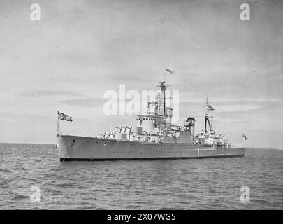 SHIPS OF THE ROYAL NAVY 1945-1989 - Port view of Town-class light cruiser HMS Birmingham (C19)  Royal Navy, Royal Navy, HMS Birmingham, Light Cruiser, (1936) Stock Photo