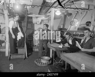 INTERIOR STUDIES ON BOARD A FRIGATE. 5 JULY 1943, ON BOARD THE RIVER ...