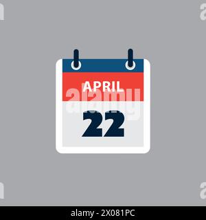 Simple Calendar Page for Day of 22nd April - Banner, Graphic Design Isolated on Grey Background - Design Element for Web, Flyers, Posters, Useful for Stock Vector