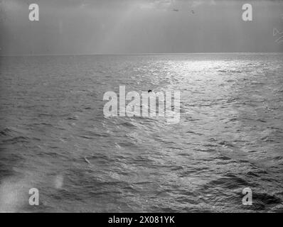 HOW THE ROYAL NAVY CLEARED THE SCHELDT TO ANTWERP. 20 TO 30 NOVEMBER 1944, ON BOARD BYMS 2189. THE ROYAL NAVY SWEEPING THE SCHELDT CHANNEL CLEAR OF MINES TO ALLOW ACCESS TO ANTWERP. - A German mine cut adrift by sweepers Stock Photo