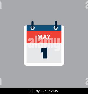 Simple Calendar Page for Day of 1st May - Banner, Graphic Design Isolated on Grey Background - Design Element for Web, Flyers, Posters, Useful for Des Stock Vector