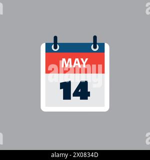 Simple Calendar Page for Day of 14th May - Banner, Graphic Design Isolated on Grey Background - Design Element for Web, Flyers, Posters, Useful for De Stock Vector