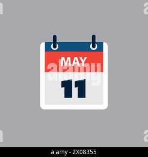 Simple Calendar Page for Day of 11th May - Banner, Graphic Design Isolated on Grey Background - Design Element for Web, Flyers, Posters, Useful for De Stock Vector