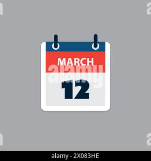 Simple Calendar Page for Day of 12th March - Banner, Graphic Design Isolated on Grey Background - Design Element for Web, Flyers, Posters, Useful for Stock Vector