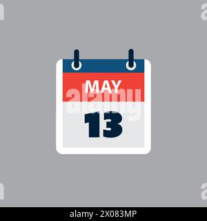 Simple Calendar Page for Day of 13th May - Banner, Graphic Design Isolated on Grey Background - Design Element for Web, Flyers, Posters, Useful for De Stock Vector