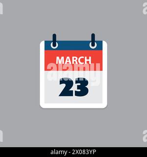 Simple Calendar Page for Day of 23rd March - Banner, Graphic Design Isolated on Grey Background - Design Element for Web, Flyers, Posters, Useful for Stock Vector