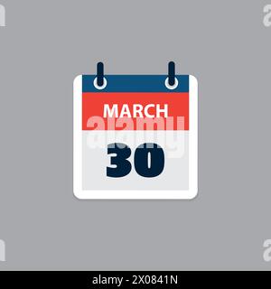 Simple Calendar Page for Day of 30th March - Banner, Graphic Design Isolated on Grey Background - Design Element for Web, Flyers, Posters, Useful for Stock Vector