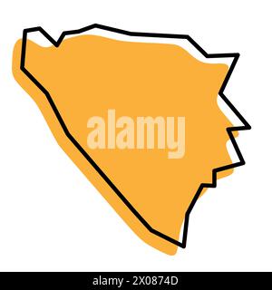 Bosnia and Herzegovina country simplified map. Orange silhouette with thick black sharp contour outline isolated on white background. Simple vector icon Stock Vector