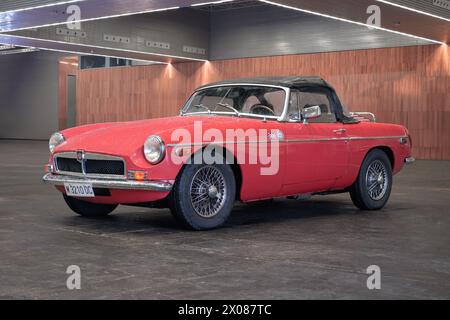 Bilbao, Spain-November 11, 2023: MG MGB roadster in indoor parking Stock Photo