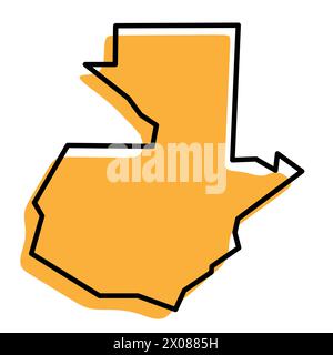 Guatemala country simplified map. Orange silhouette with thick black sharp contour outline isolated on white background. Simple vector icon Stock Vector
