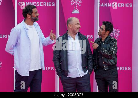 Ramzy Bedia, Mohamed Hamidi, Jamel Debbouze attend the Pink Carpet on opening ceremony of the 7th Canneseries International Festival on April 05, 2024 in Cannes, France. Stock Photo