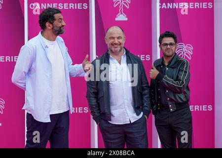 Ramzy Bedia, Mohamed Hamidi, Jamel Debbouze attend the Pink Carpet on opening ceremony of the 7th Canneseries International Festival on April 05, 2024 in Cannes, France. Stock Photo