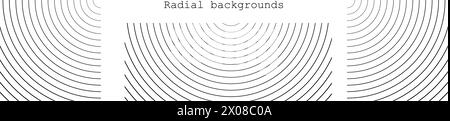 Set or circular stripe backgrounds. Abstract radial pattern. Square and rectangular monochrome backdrops. Vector illustration of sound wave Stock Vector